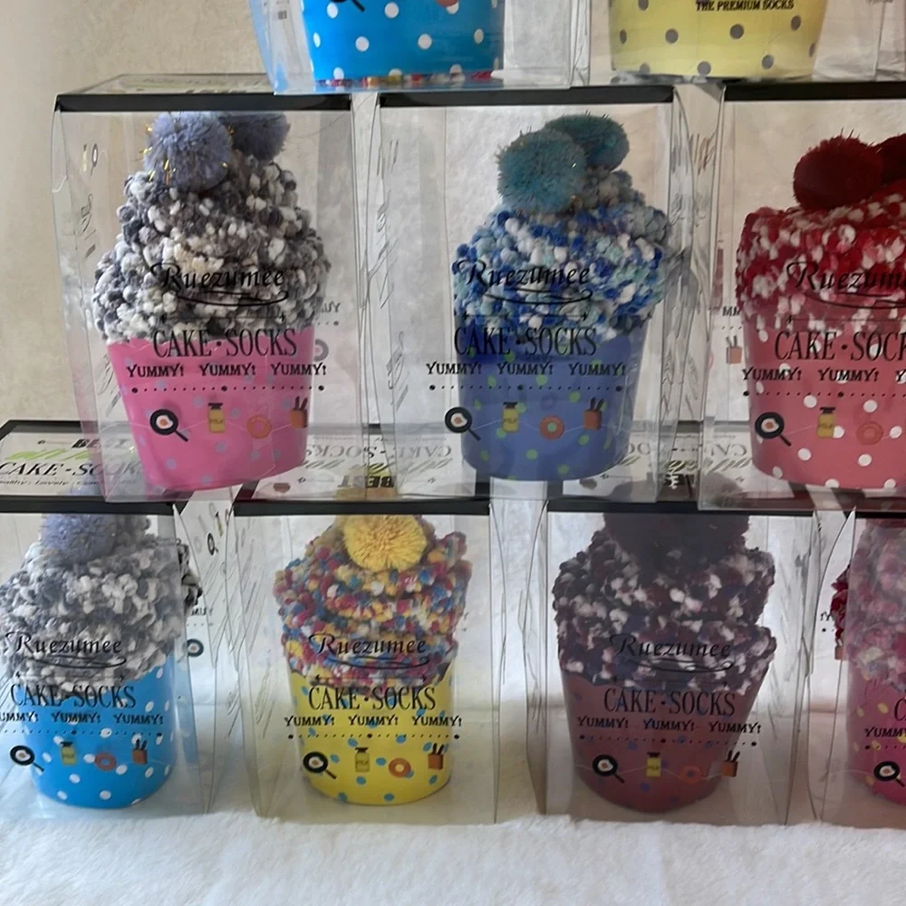 Confetti Cupcake Socks with Pom Poms in Box